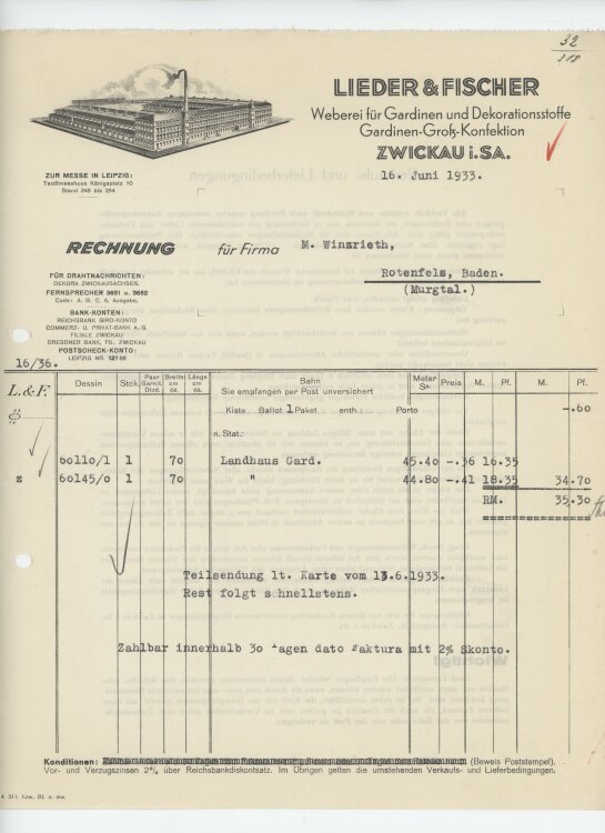 Firma M. Winzrieth (Kaufhaus)an Lieder & Fischer...