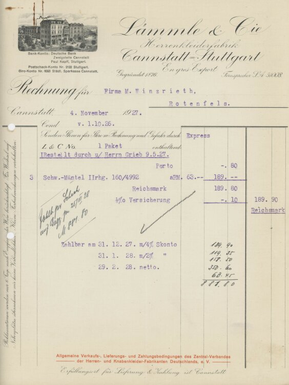 Firma M. Winzrieth (Kaufhaus)an Lämmle & Cie,...