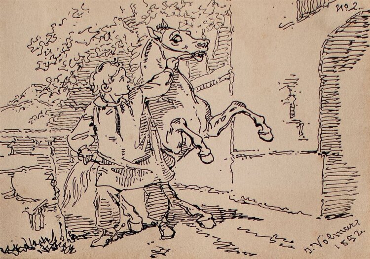 Joseph Simon Volmar - Kind mit Pferd - Tuschezeichnung - 1852