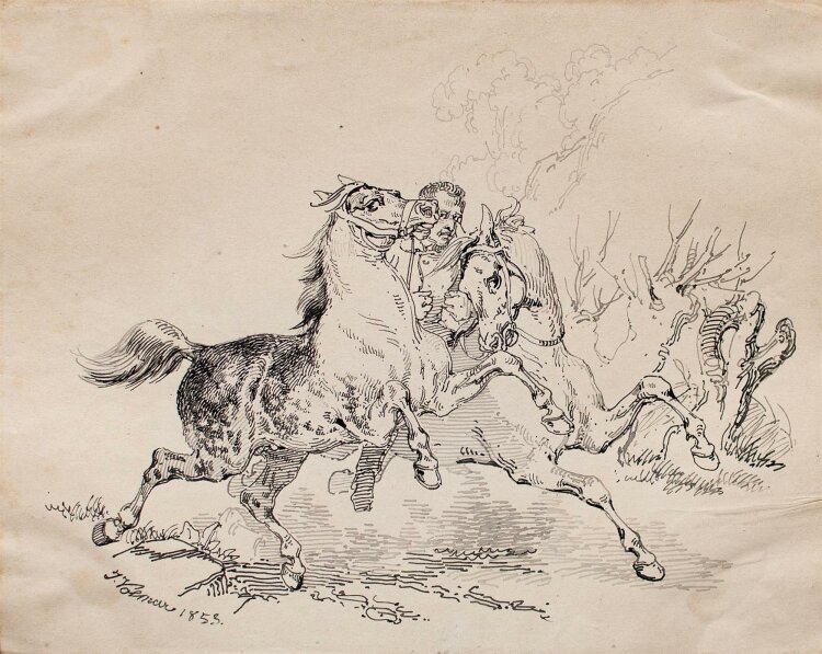 Joseph Simon Volmar - Pferdebändiger - Tuschezeichnung - 1853
