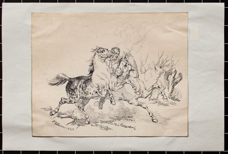 Joseph Simon Volmar - Pferdebändiger - Tuschezeichnung - 1853