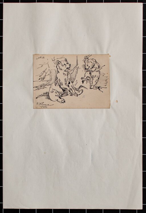 Joseph Simon Volmar - Zwei Bären - Tuschezeichnung - 1852