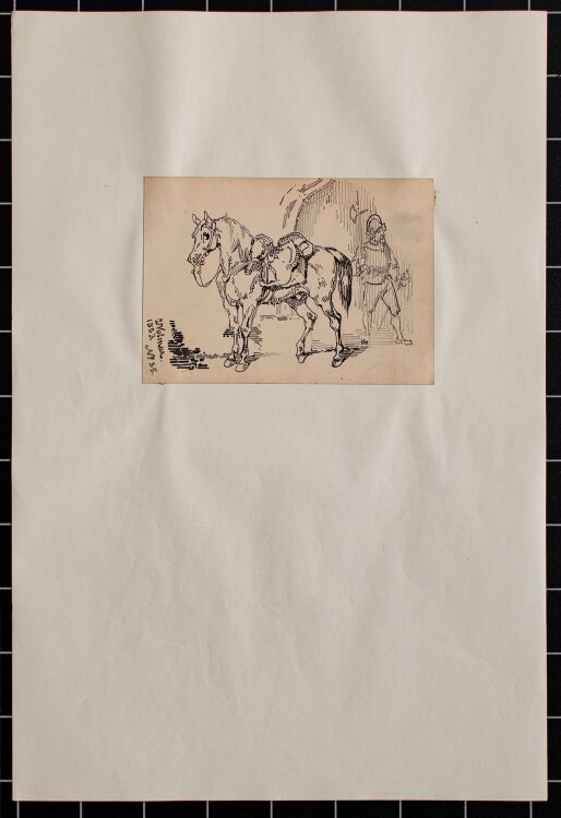 Joseph Simon Volmar - Pferd mit einem Ritter - Tuschezeichnung - 1853