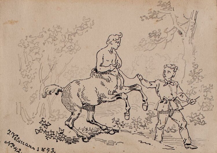 Joseph Simon Volmar - Knabe und ein gefangener Zentaur - Tuschezeichnung - 1853