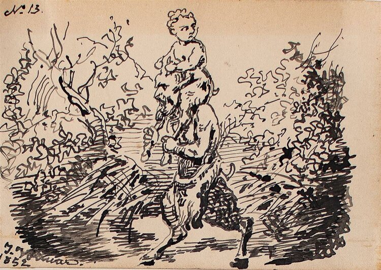 Joseph Simon Volmar - Satyr mit Kind - Tuschezeichnung - 1852