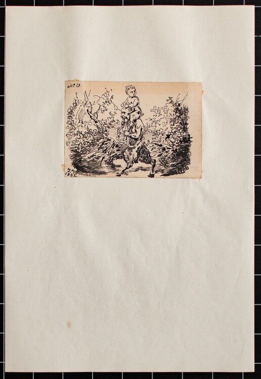 Joseph Simon Volmar - Satyr mit Kind - Tuschezeichnung - 1852