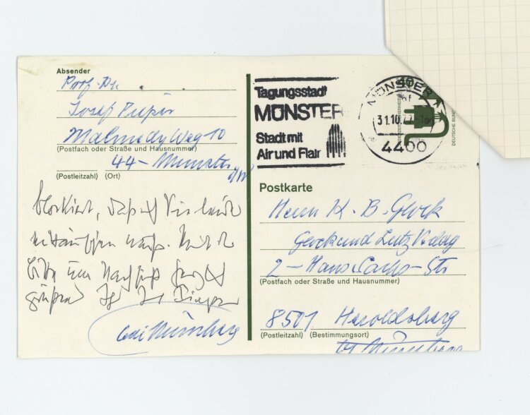 Josef Pieper - Brief und Postkarte - 31.10.1972/ 22.01.1978