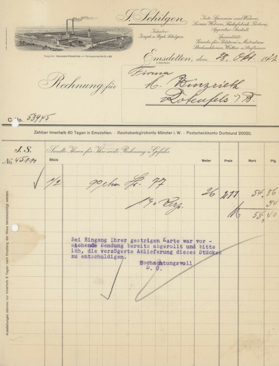 Firma M. Winzrieth (Kaufhaus)an J. Schilgen- Rechnung - 28.10.1927