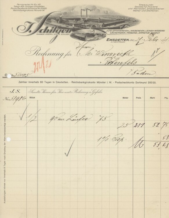 Firma M. Winzrieth (Kaufhaus)an J. Schilgen- Rechnung -...