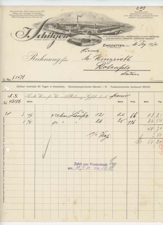 Firma M. Winzrieth (Kaufhaus)an J. Schilgen- Rechnung -...