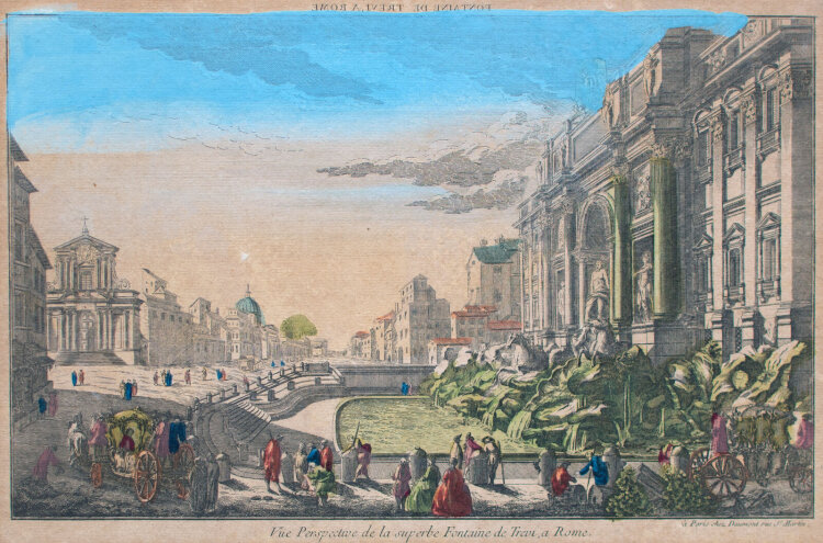 Jean Daumont - Vue Perspective de la superbe Fontaine de Trevi, a Rome - undatiert - kolorierte Radierung auf Büttenpapier