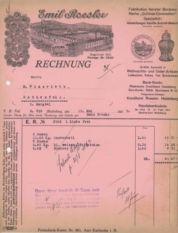 Firma M. Winzrieth (Kaufhaus)an Emil Roesler- Rechnung -...