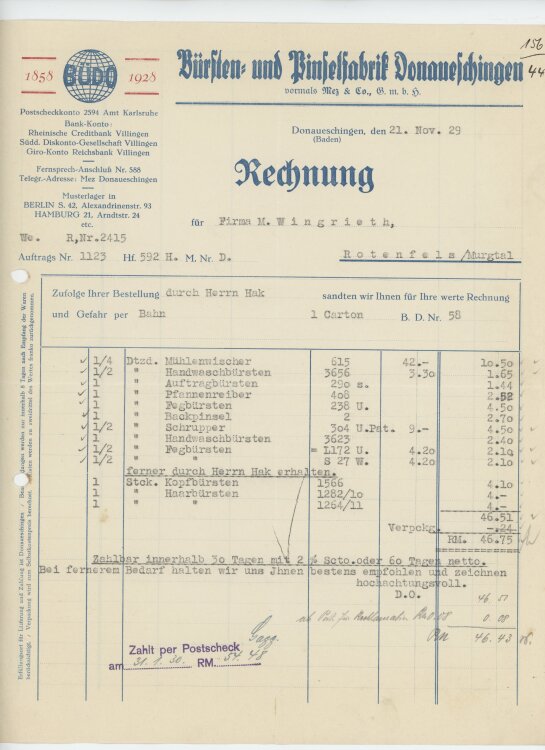 Firma M. Winzrieth (Kaufhaus)an Bürsten und...