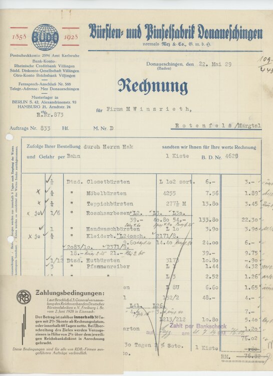 Firma M. Winzrieth (Kaufhaus)an Bürsten und...