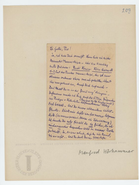 Manfred Hörhammer - Postkarte - ohne Datum