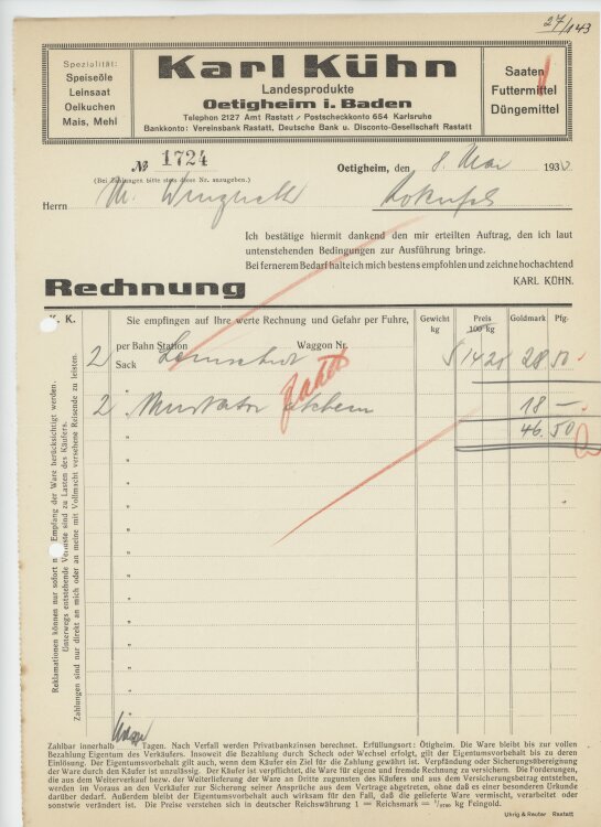 Firma M. Winzrieth (Kaufhaus)an Karl Kühn- Rechnung - 08.05.1933