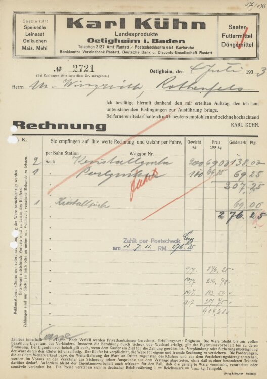 Firma M. Winzrieth (Kaufhaus)an Karl Kühn- Rechnung...