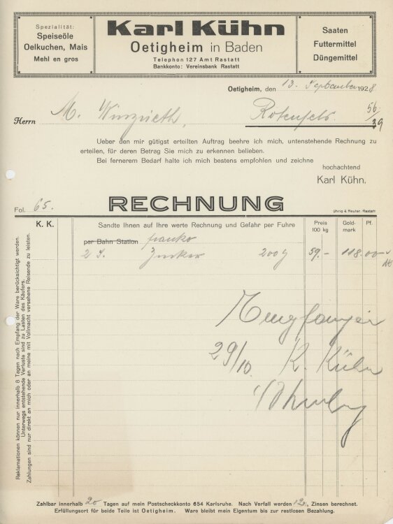 Firma M. Winzrieth (Kaufhaus)an Karl Kühn- Rechnung...