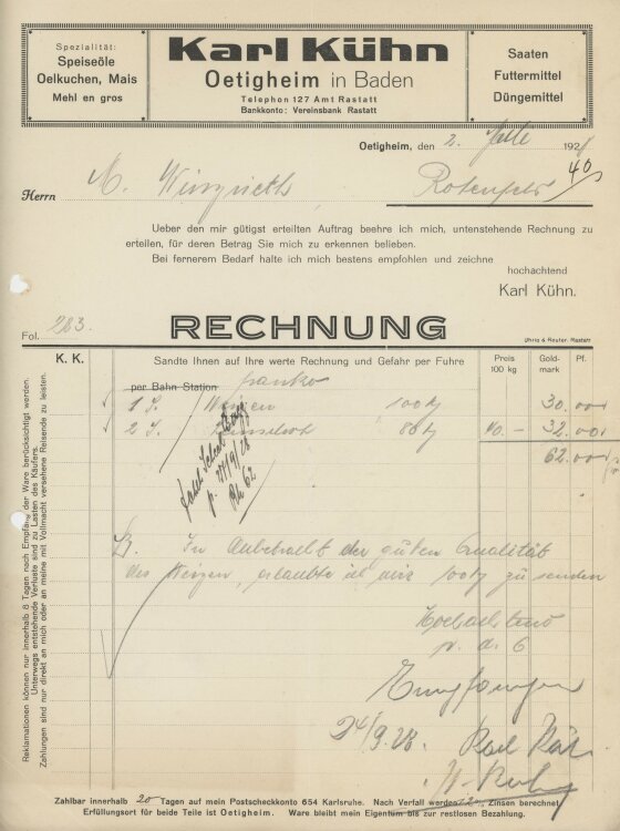 Firma M. Winzrieth (Kaufhaus)an Karl Kühn- Rechnung...