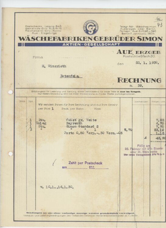 Firma M. Winzrieth (Kaufhaus)an Wäschefabriken...