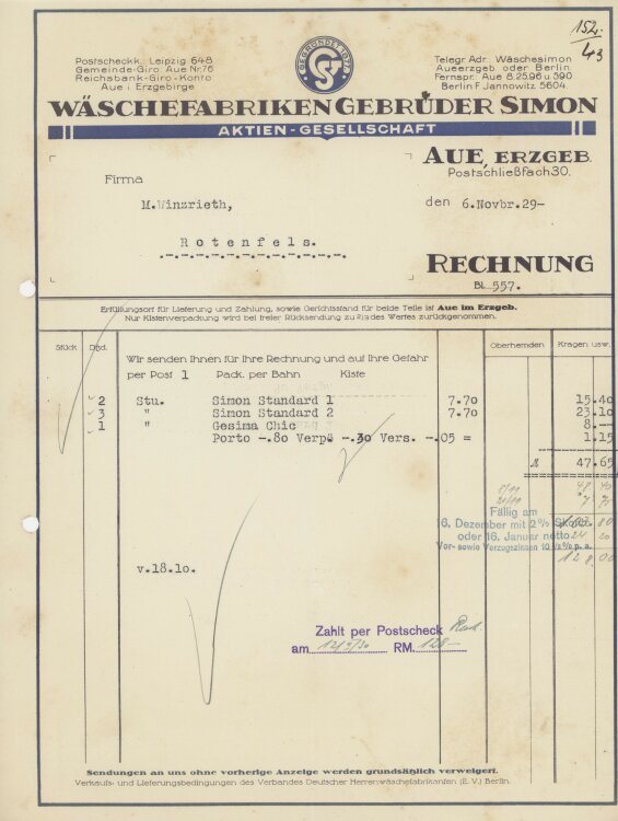 Firma M. Winzrieth (Kaufhaus)an Wäschefabriken...