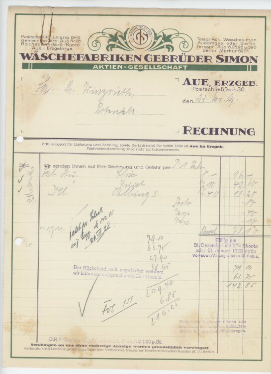 Firma M. Winzrieth (Kaufhaus)an Wäschefabriken...