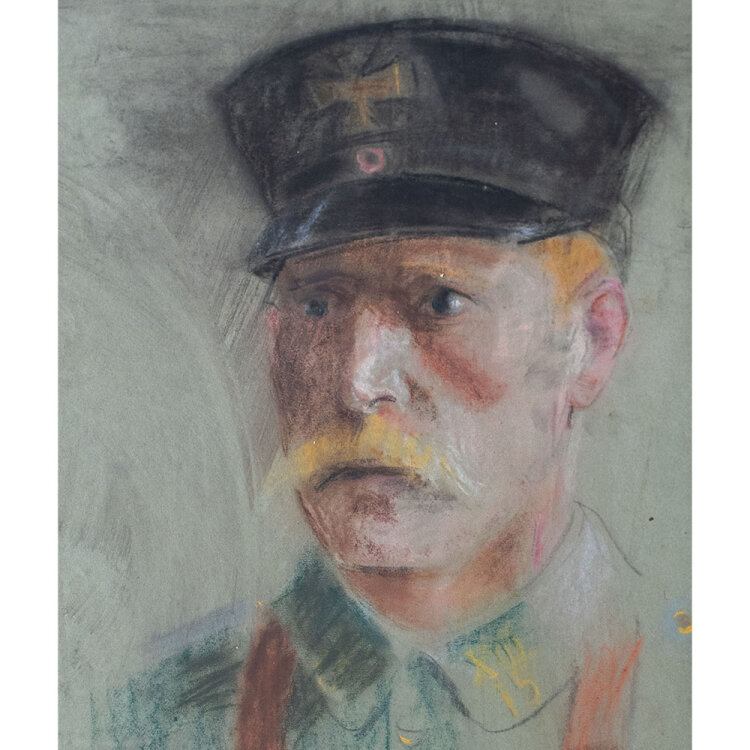 Unbekannt - Bildnis eines Soldaten - 1915 - Pastell auf grün getöntem Papier