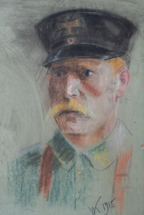 Unbekannt - Bildnis eines Soldaten - 1915 - Pastell auf grün getöntem Papier