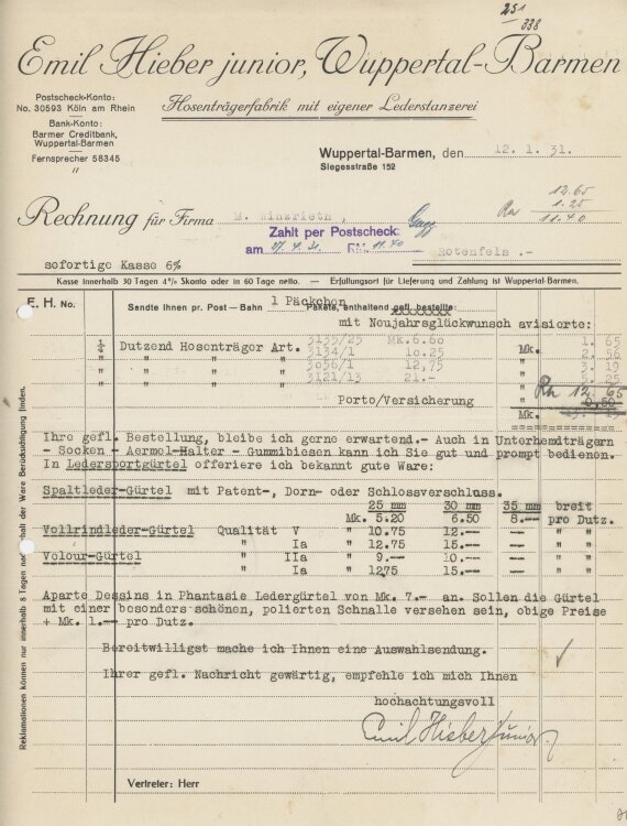 Firma M. Winzrieth (Kaufhaus)an Emil Hieber junior,...