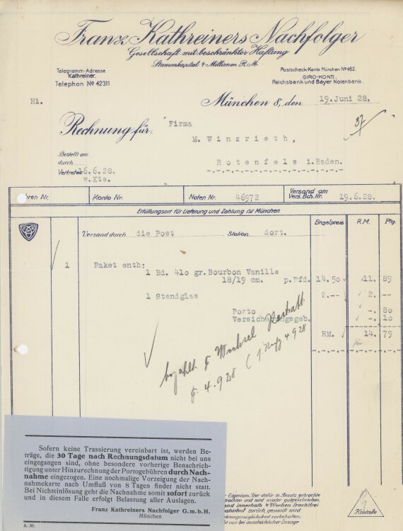 Firma M. Winzrieth (Kaufhaus)an Franz Kathreiners...