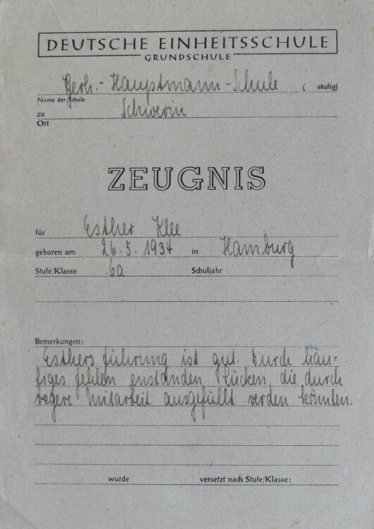 Gerhard Hauptmann Schule - Zeugnis - 1948