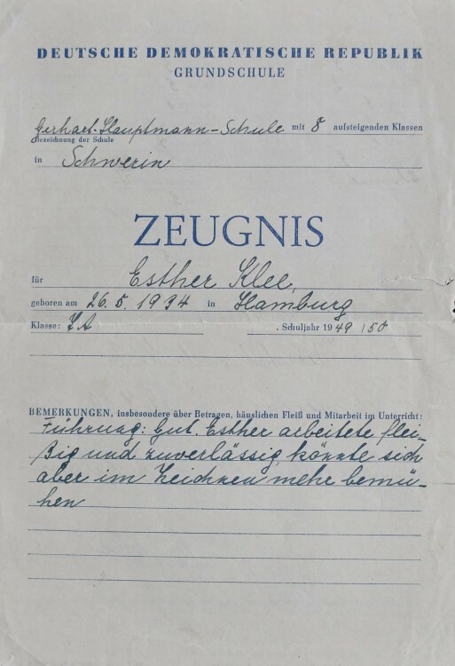 35. Volksschule - Zeugnis - 29.03.1941