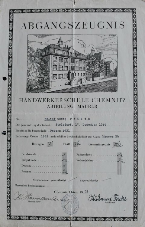 Volksschule - Zeugnis - 21.03.1925