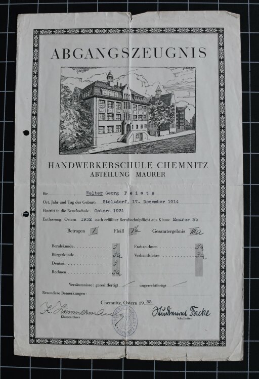 Volksschule - Zeugnis - 21.03.1925