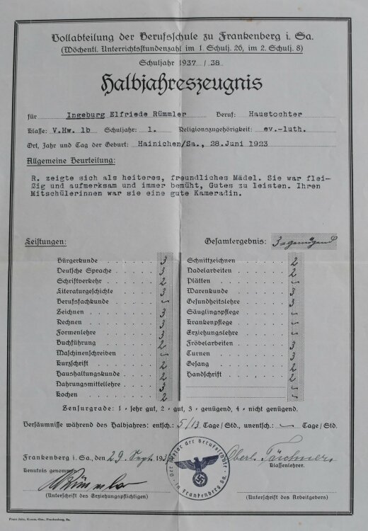 Allgemeine Elektricitäts Gesellschaft Ausbildungswesen - Zeugnis - 30.09.1942