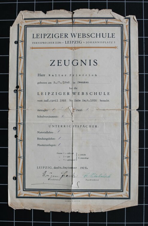 Städt Gewerbe Und Berufsschule Döbeln - Zeugnis - 1937