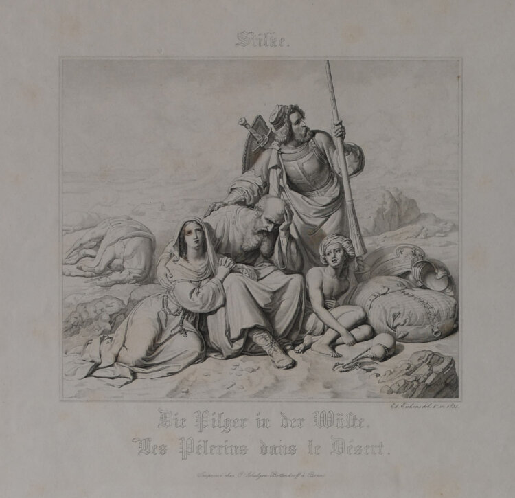 Hermann, Stilke - Die Pilger in der Wüste - 1835 - Kupferstich