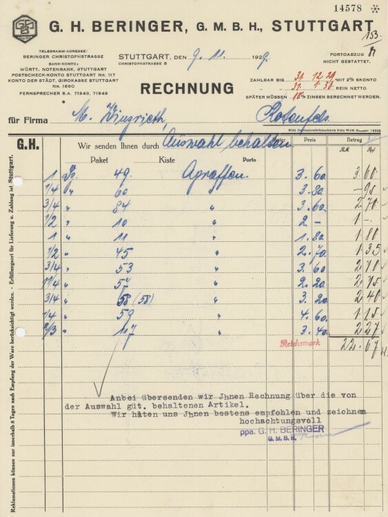 Firma M. Winzrieth (Kaufhaus)an G. H. Beringer GmbH-...