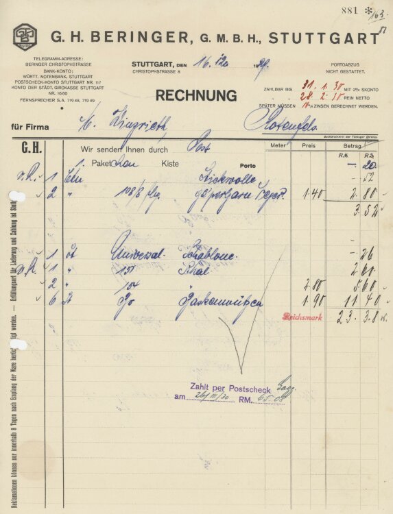 Firma M. Winzrieth (Kaufhaus)an G. H. Beringer GmbH-...