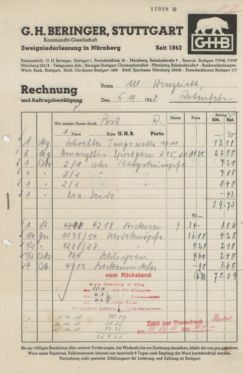 Firma M. Winzrieth (Kaufhaus)an G. H. Beringer GmbH-...