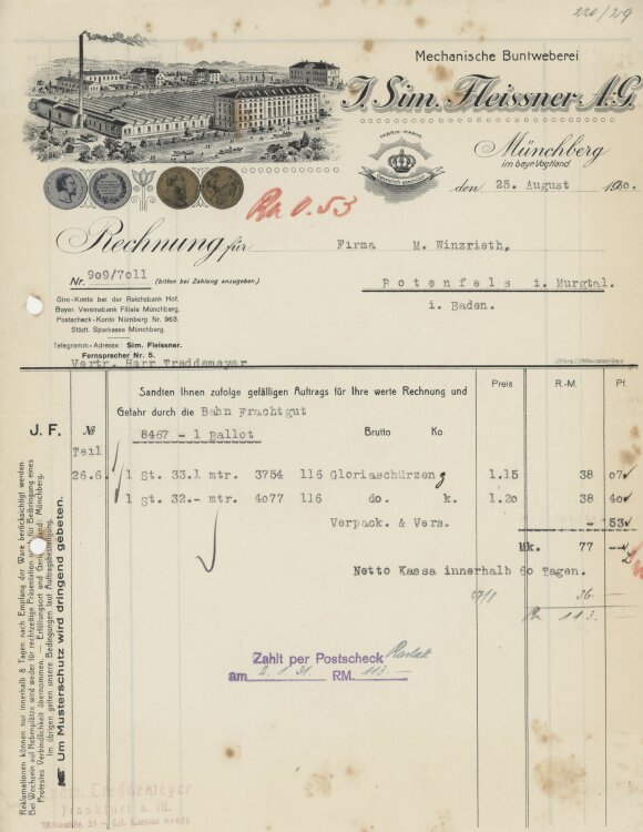 Firma M. Winzrieth (Kaufhaus)an J. Sim. Fleissner AG-...