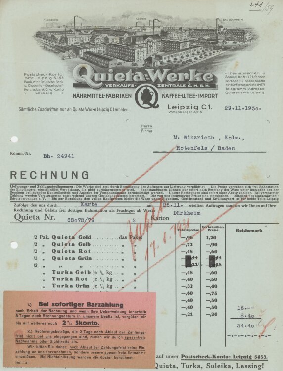 Firma M. Winzrieth (Kaufhaus)an Quieta-Werke...