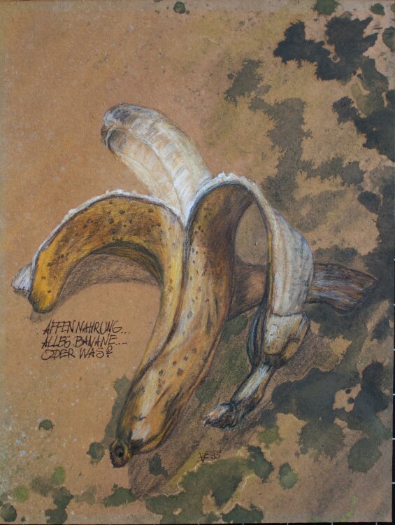 unbekannt - Affennahrung - Alles Banane? - 1995 - Aquarell und Farbkreide