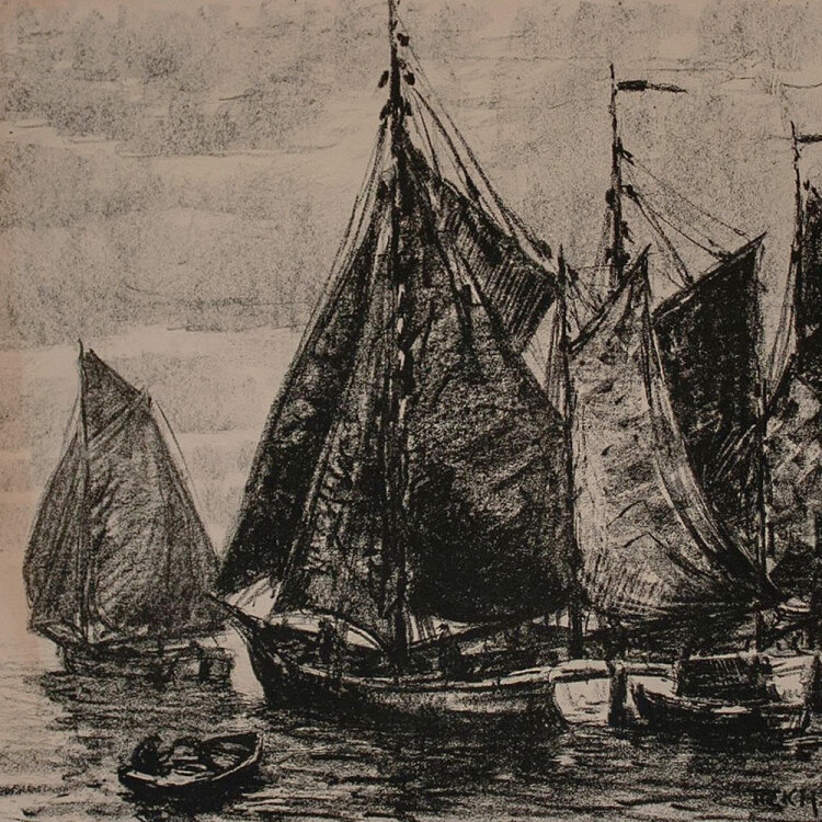 Eugen Reich-Münsterberg - Segelschiffe auf dem Wasser - undatiert - Lithografie auf Büttenpapier