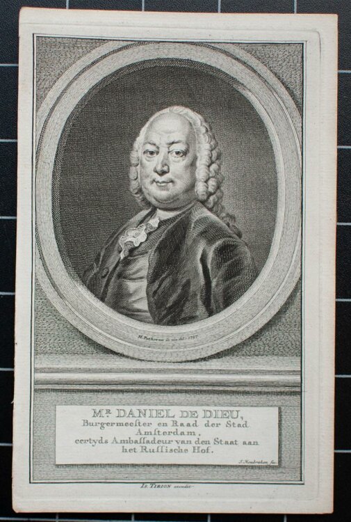 Jacobus Houbraken - Porträt Daniel de Dieu, Bürgermeister - 1750 - Kupferstich auf Büttenpapier