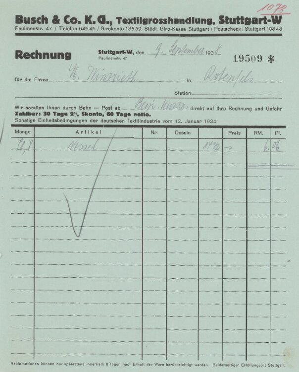 Firma M. Winzrieth (Kaufhaus)an Busch & Co- Rechnung...