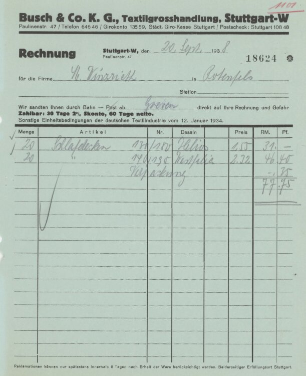 Firma M. Winzrieth (Kaufhaus)an Busch & Co- Rechnung...