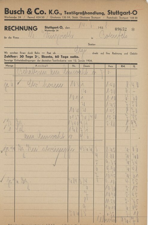 Firma M. Winzrieth (Kaufhaus)an Busch & Co- Rechnung - 14.06.1938