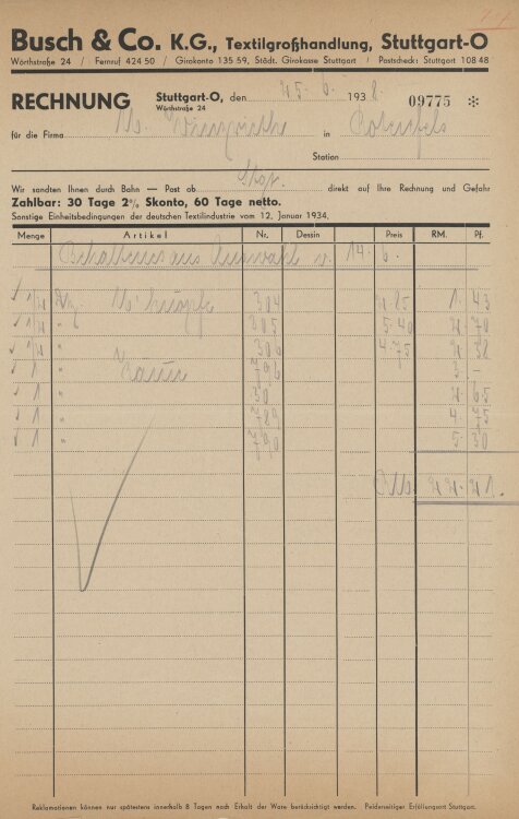 Firma M. Winzrieth (Kaufhaus)an Busch & Co- Rechnung - 25.06.1938