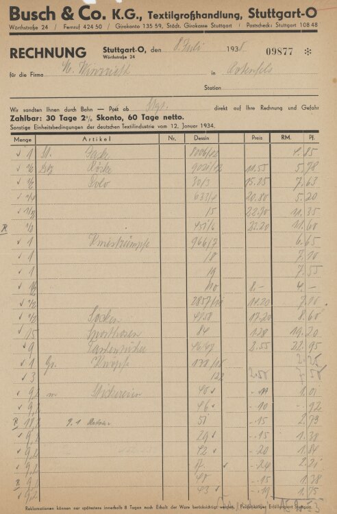 Firma M. Winzrieth (Kaufhaus)an Busch & Co- Rechnung - 26.10.1932